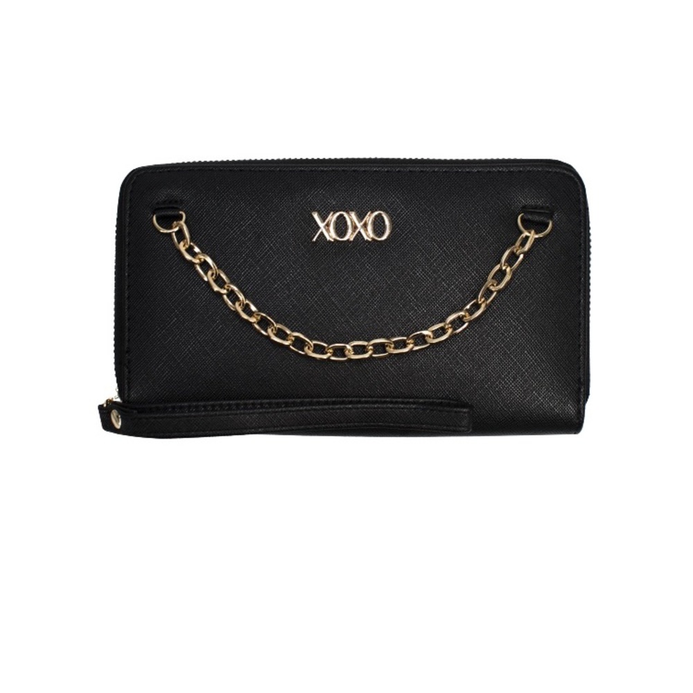 XOXO Women’s Small Black Saffiano Leather Wallet and Wristlet